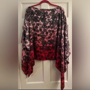 Vince Camuto Elegant Black, Red and pink Top with Lace Print
